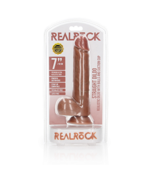 RealRock by Shots Rechtdoor Realistische Dildo met Ballen en Zuignap - 7 / 18 cm