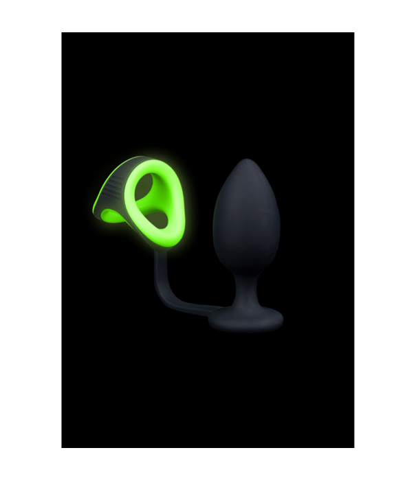 Ouch! by Shots Buttplug met Cockring  Ball Strap - Glow in the Dark