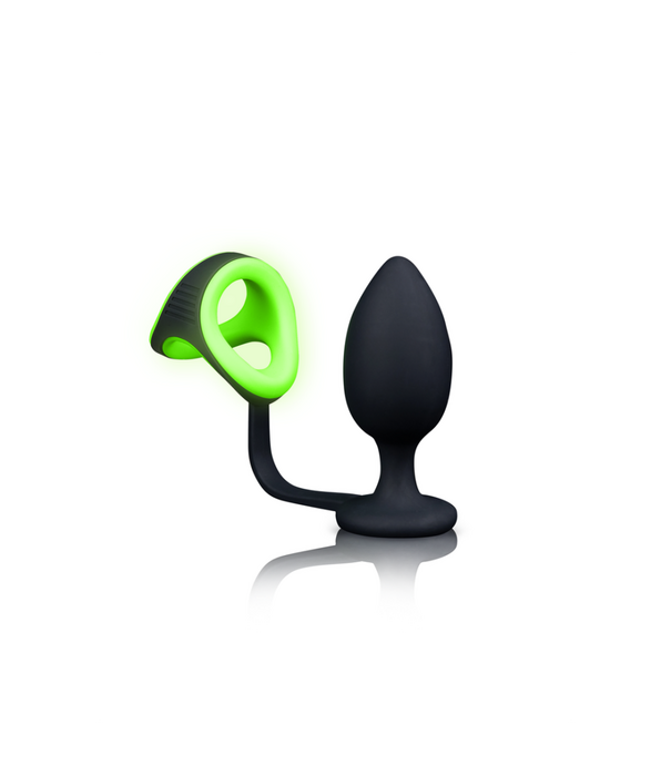 Ouch! by Shots Buttplug met Cockring  Ball Strap - Glow in the Dark