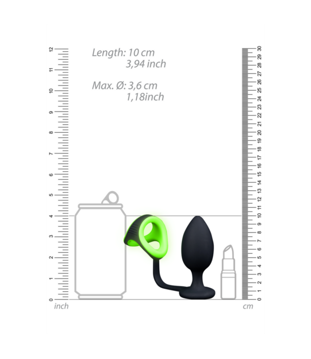 Ouch! by Shots Buttplug met Cockring  Ball Strap - Glow in the Dark