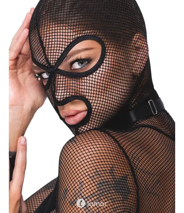 * Bad Kitty Zwart jarretelkorset met masker en flogger – Bad Kitty