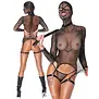 Zwart jarretelkorset met masker en flogger – Bad Kitty