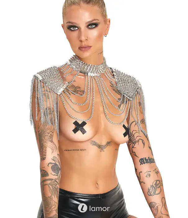 * Bad Kitty Zilveren body harness met spikes en kettingen – Bad Kitty