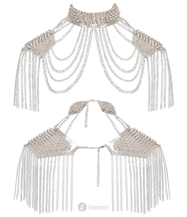* Bad Kitty Zilveren body harness met spikes en kettingen – Bad Kitty