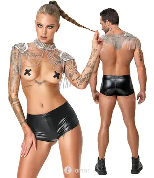 Zilveren body harness ketting met spikes verstelbaar, BK0782122