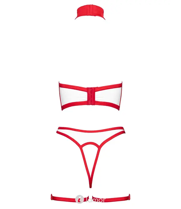 * COTTELLI  Cottelli Costumes nurse ouvert set met straps wit rood
