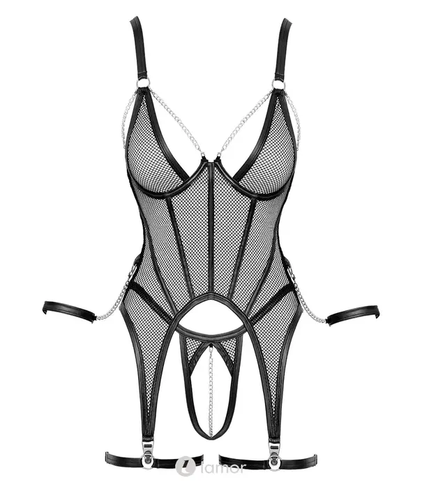 * COTTELLI  Cottelli Bondage jarretelkorset met boeien en ouvert string