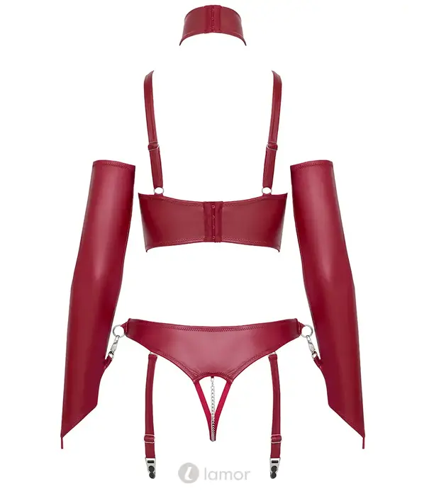 * COTTELLI  Cottelli Bondage ouvert wetlook set met boeien donkerrood