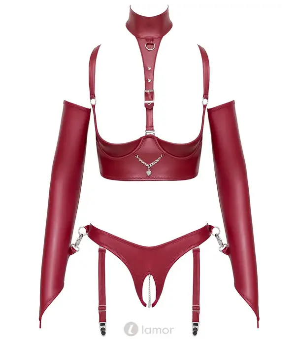 * COTTELLI  Cottelli Bondage ouvert wetlook set met boeien donkerrood