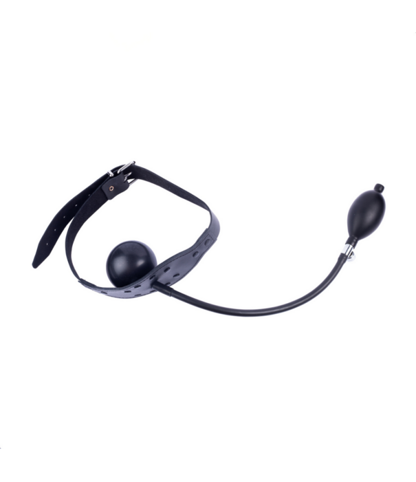 Red Leather Leren Gag met Opblaasbare Bal - Zwart