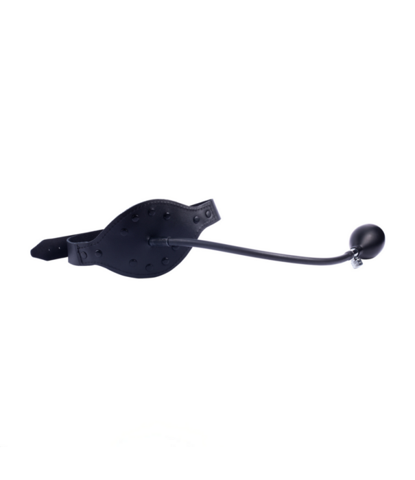 Red Leather Leren Gag met Opblaasbare Bal - Zwart