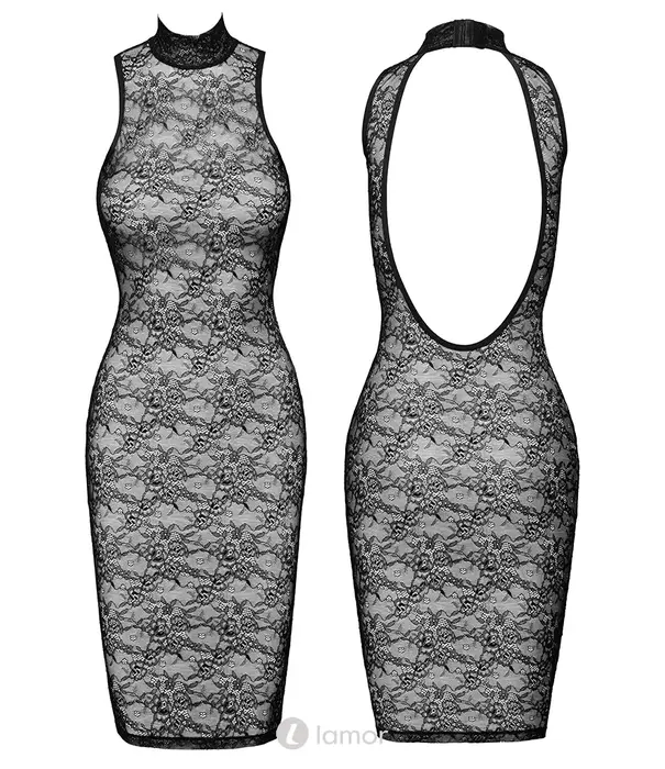 * COTTELLI  Cottelli LINGERIE Kanten Jurk Met Open Rug En Hoge Kraag