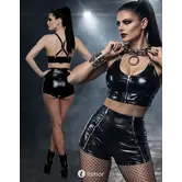 Demoniq wetlook short met 2-way rits en hoge taille zwart