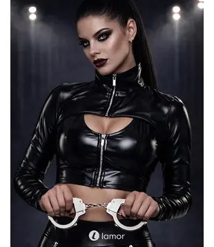 Wetlook jack met hoge kraag zwart, Marika