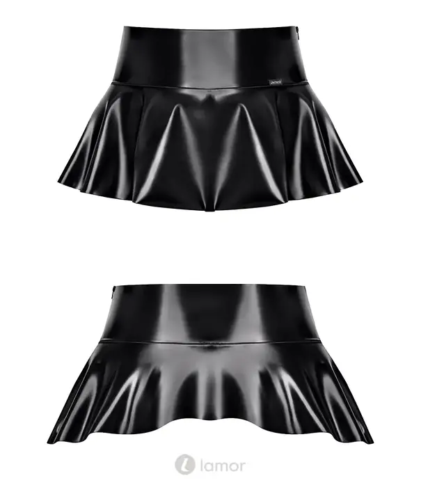 * DEMONIQ Demoniq wetlook minirok met asymmetrische lengte zwart