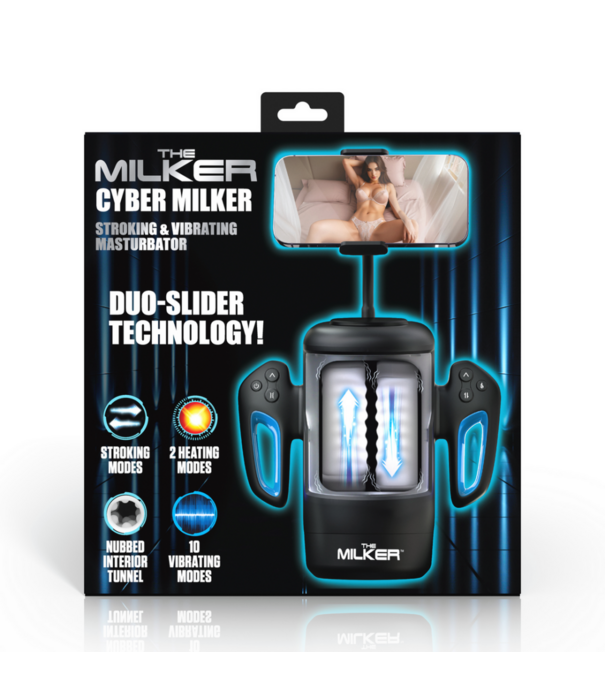 Cyber Milker - Stimulerende en Vibrerende Masturbator met Telefoonhouder - Transparant/Zwart