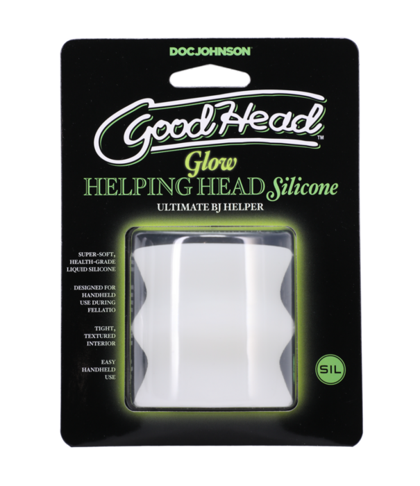 Doc Johnson Glow Helping Head Silicone - Masturbator Sleeve - Frost / Green Glow