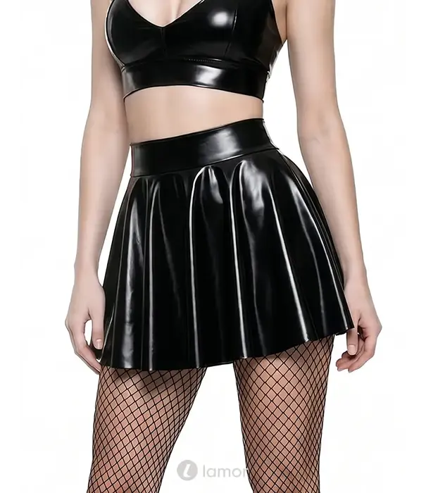 * DEMONIQ Demoniq Wetlook Minirok Met Ruches En Rits DDLoretta001