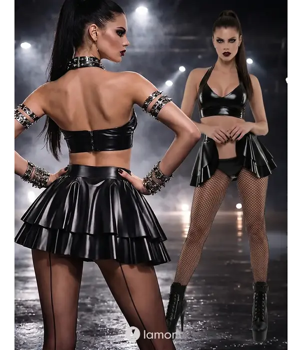 * DEMONIQ Demoniq Wetlook Open Minirok Met Ruches DDTina001