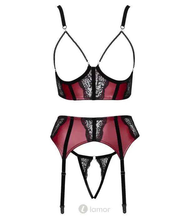 * COTTELLI  Cottelli Lingerie 3-Delig Jarretel Set Met Lift-Up BH CC2215721