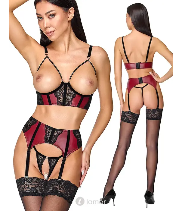 * COTTELLI  Cottelli Lingerie 3-Delig Jarretel Set Met Lift-Up BH CC2215721