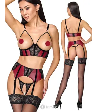 3-Delig Jarretel Set Rood Zwart, CC2215721