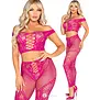 Leg Avenue Off Shoulder Crop Top En Legging Set Met Kant En Fishnet Roze