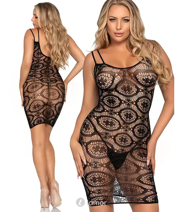 * LEG AVENUE Leg Avenue Daisy Crochet Mini Jurkje Met Gehaakt Patroon Zwart