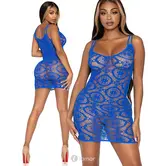 Leg Avenue Daisy Crochet Mini Jurkje Met Gehaakt Patroon Blauw