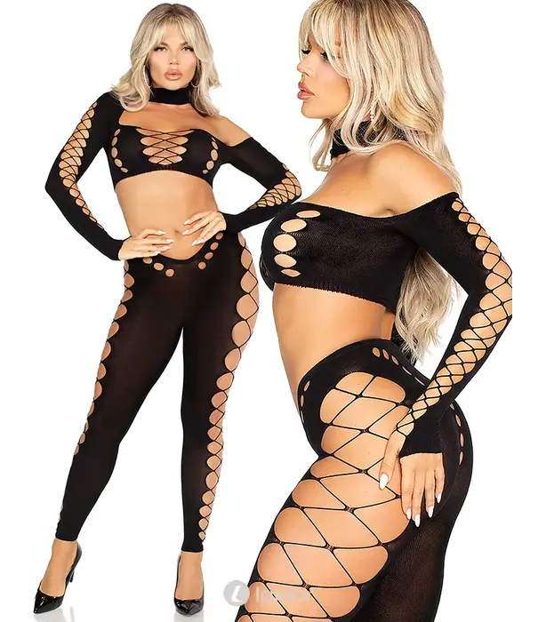 * LEG AVENUE Leg Avenue Naadloze Crop Top En Legging Met Uitsnijdingen En Open Details