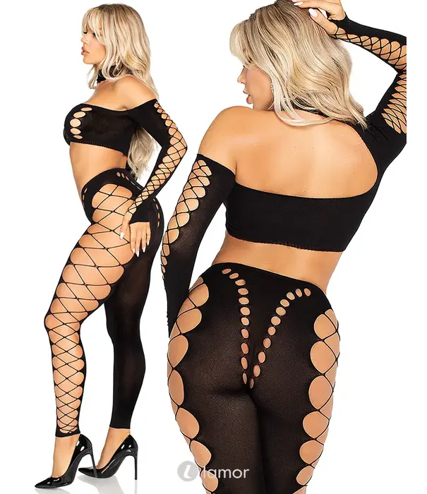 * LEG AVENUE Leg Avenue Naadloze Crop Top En Legging Met Uitsnijdingen En Open Details