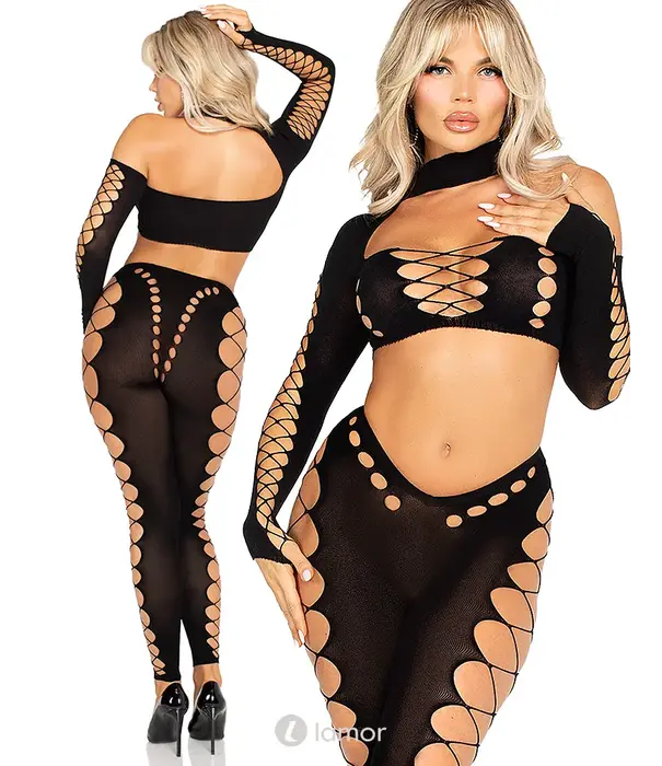 * LEG AVENUE Leg Avenue Naadloze Crop Top En Legging Met Uitsnijdingen En Open Details