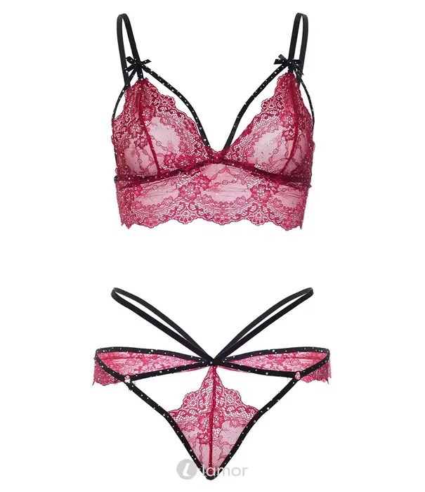 * LEG AVENUE Leg Avenue Strappy Bralette En String Met Strass En Kant Rood