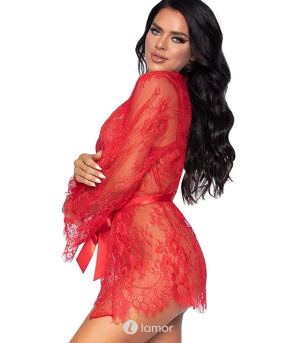 * LEG AVENUE Leg Avenue 3 Delige Kanten Body Set Met Badjas En Stringdetail Rood