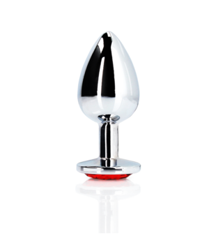 Ronde Gem Butt Plug - Groot - Zilver/Ruby Rood