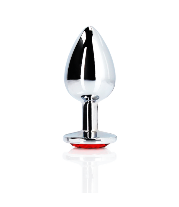 Ouch! by Shots Ronde Gem Butt Plug - Groot - Zilver/Ruby Rood