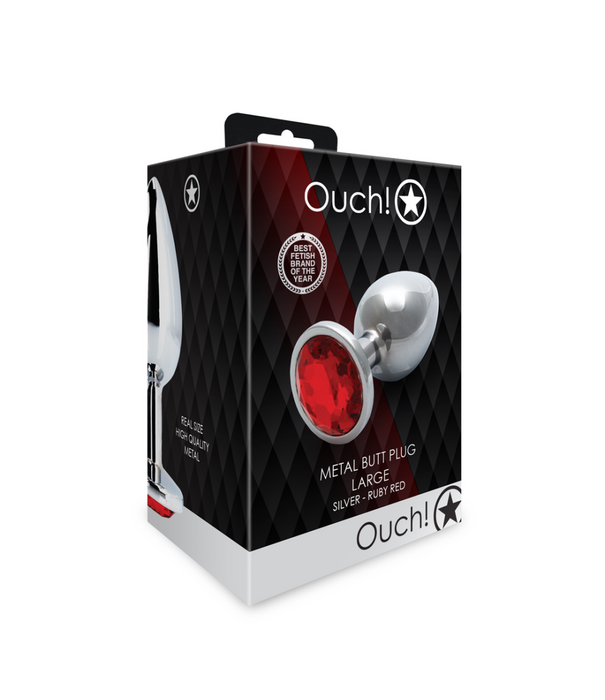 Ouch! by Shots Ronde Gem Butt Plug - Groot - Zilver/Ruby Rood