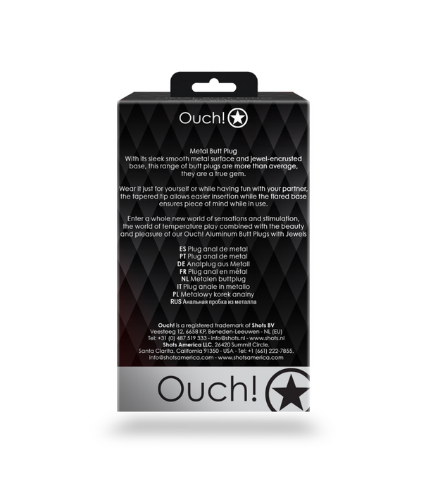 Ouch! by Shots Ronde Gem Butt Plug - Groot - Zilver/Ruby Rood