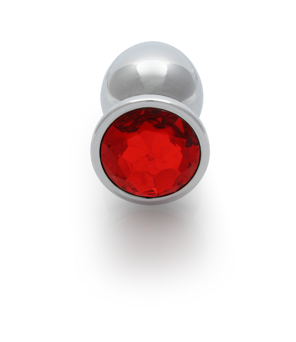 Ouch! by Shots Ronde Gem Butt Plug - Groot - Zilver/Ruby Rood