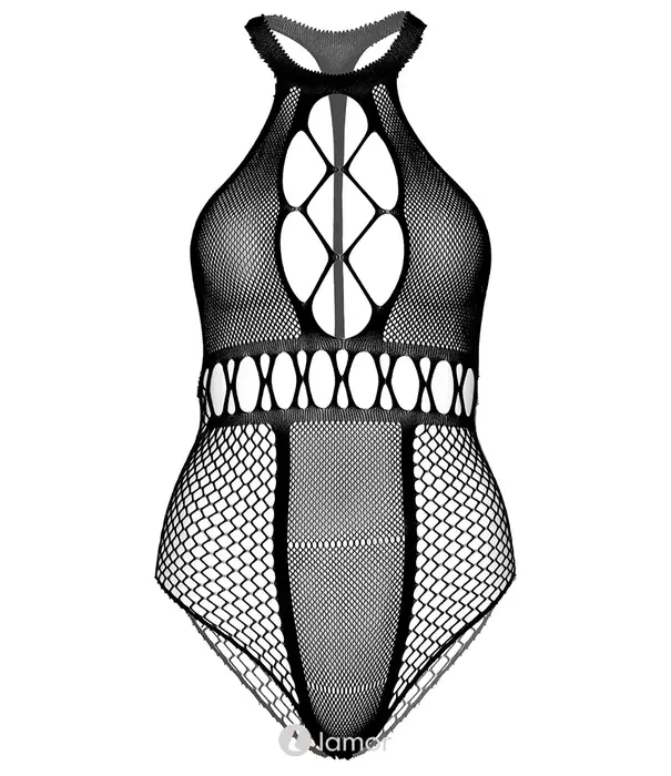 * LEG AVENUE Leg Avenue Plus Naadloze Halter Body Met Netpatroon Zwart XL/2X