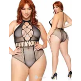 Leg Avenue Plus Naadloze Halter Body Met Netpatroon Zwart XL/2X