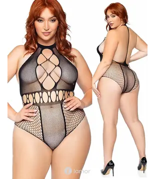 Plus Naadloze Halter Body Zwart , LAV-82029