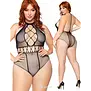 Leg Avenue Plus Naadloze Halter Body Met Netpatroon Zwart XL/2X