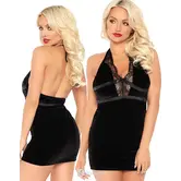 Leg Avenue Fluwelen Halter Mini Jurk Met Open Rug Zwart
