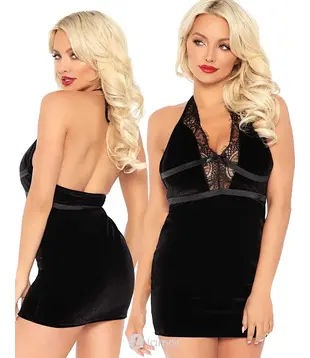 Fluwelen Halter Mini Jurk Met Open Rug, LAV-82104