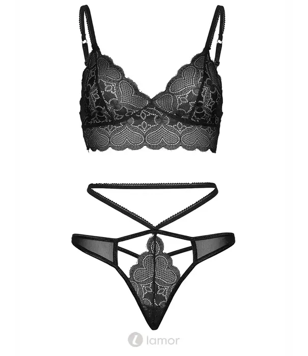 * LEG AVENUE Leg Avenue Sweetheart Bralette En String Van Kant Met Hartmotief Zwart