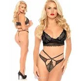 Leg Avenue Sweetheart Bralette En String Van Kant Met Hartmotief Zwart