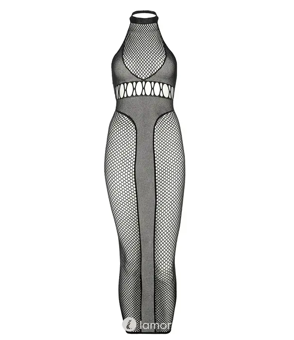 * LEG AVENUE Leg Avenue Halter Netjurk Met Open Rug En Transparant Design Zwart One Size