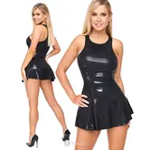 Cottelli Party glanzende wetlook minijurk met racerback en uitlopende rok CC-2719460
