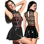 Cottelli Party mouwloze wetlook minijurk met kant, corsagelook en uitlopende rok CC-2719509
